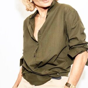 A SHIRT THING Ondine Cabo Cotton Button Up Long Sleeve Olive Sz S Convertible